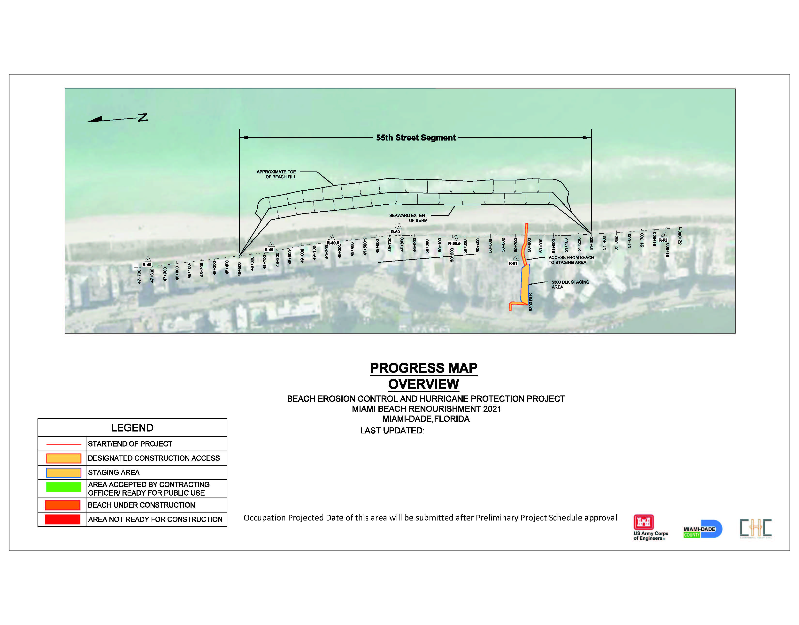 Map showing the 2021 Miami Beach Renourishment Project 55th Street Segment